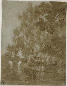 Ansicht von Ruinenbögen und Grab in der Villa Borghese von Gaspard Dughet