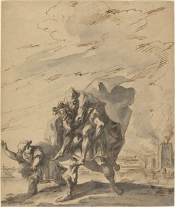 Aeneas trägt Anchises aus dem brennenden Troja von Gaspare Diziani