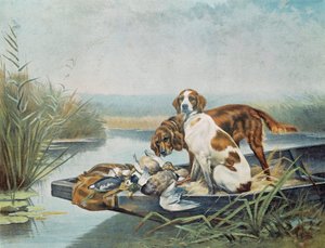 Jagderinnerungen: „Hunde und Wild“ Aquarell von Jules und Gaston Gelibert (19. Jahrhundert) Paris, dekorative Künste