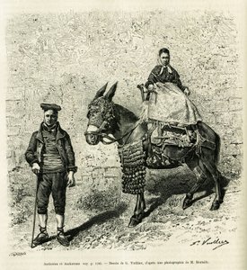 Andorra und Andorra. Gravur von G. Vuillier zur Illustration der Geschichte „Das Tal von Andorra“ von Gaston Vuillier, in Le Tour du monde 1888, herausgegeben von Edouard Charton (1807-1890), Hachette, Paris.