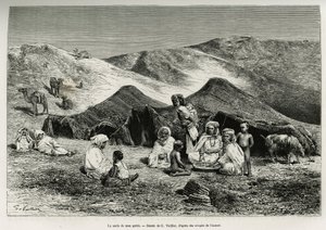 Die Nezla (Verwandte) meines Führers. Gravur von G. Vuillier, zur Illustration der Algerischen Sahara von V. Largeau, 1874-1878, veröffentlicht in Le tour du monde, unter der Leitung von Edouard Charton (1807-1890) von Gaston Vuillier