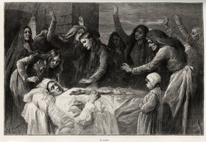 Der Vocero, korsisches Trauerlied, das zur Rache aufruft. Gravur und Geschichte „Korsika“ von Gaston Vuillier (1845-1915), veröffentlicht in Le Tour du monde 1890