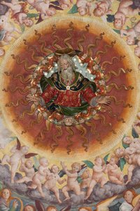 Detail der Himmelfahrt der seligen Jungfrau, bekannt als "Der Chor der musizierenden Engel", Kuppel des Querschiffs, aus 1534 (Fresko)