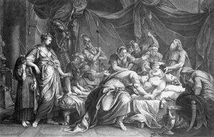 Andromache beklagt den Tod von Hector, graviert von Domenico Cunego, 1764