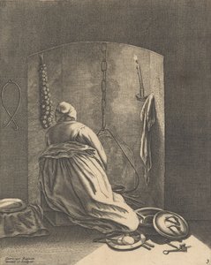 Eine Frau beim Kochen, Platte 3 aus Fünf weibliche Beschäftigungen, ca. 1640-57 von Geertruydt Roghman
