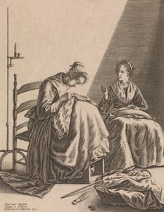 Zwei Frauen beim Nähen, Platte 1 aus Fünf weibliche Beschäftigungen, ca. 1640-57 von Geertruydt Roghman