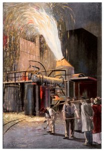 Entkohlung von Roheisen in einem Bessemer-Konverter, 1900
