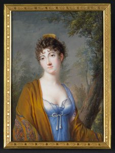 Dame in Blau mit gelbem Schal, um 1800