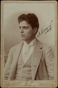 Porträt des Komponisten Pietro Mascagni 1863-1945, um 1890 von Genova . Photo studio Luzzati