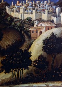Anbetung der Heiligen Drei Könige, Altarbild, Detail des zentralen Predella-Panels von Ägypten