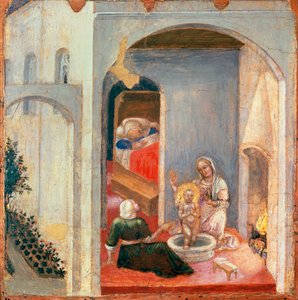 Die Geburt des Heiligen Nikolaus, Tafel aus der Predella des Quaratesi-Polyptychons von Gentile da Fabriano