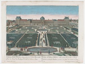 Ansicht des Palais des Tuileries in Paris vom Jardin des Tuileries aus gesehen
