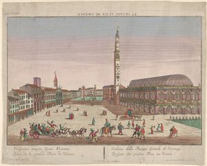 Ansicht der Piazza dei Signori von Vicenza mit Pferdekutschen und Figuren..., ca. 1750-1801