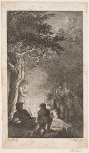 Illustration mit Figuren um ein Feuer von Georg Christian Schule