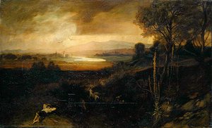 Eine Flusslandschaft vor einem Gewitter von Georg Cornicelius