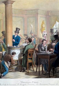 Ansicht des Café du Commerce in Paris: Bürger reden und spielen Domino. Lithographie von George Emanuel Opitz (1775-1841) 19. Jahrhundert. Paris, Musée Carnavalet