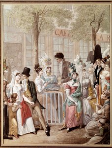 Die Terrasse des Cafés de la Rotonde in Paris im Jahr 1814. Lithographie von George Emanuel Opitz (1775-1841). Paris, Musée Carnavalet