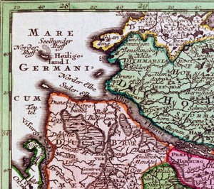 (Detail) Helgoland von einer Karte Norddeutschlands von Georg Matthäus Seutter