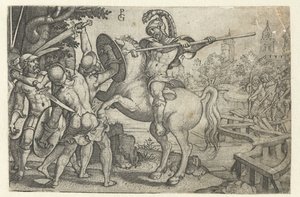 Horatius Cocles verteidigt die Brücke über den Tiber von Georg Pencz