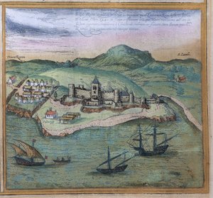 Elmina aus Civitates Orbis Terrarum, ca. 1572 von Georg Braun und Franz Hogenberg