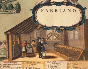 Detail der Papierindustrie der Stadt Fabriano von Georg Braun and Hogenberg Franz