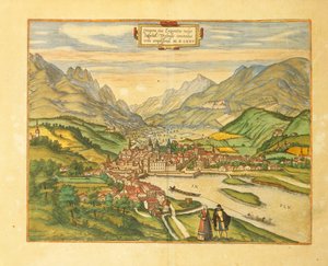 Karte von Innsbruck aus Civitates Orbis Terrarum von Georg Braun von Georg Braun and Hogenberg Franz