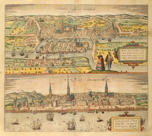Karte von Königsberg und Riga aus Civitates Orbis Terrarum von Georg Braun