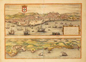 Karte von Lissabon und Cascais aus Civitates Orbis Terrarum von Georg Braun and Hogenberg Franz