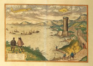 Karte von Mola di Bari, Apulien aus Civitates Orbis Terrarum von Georg Braun and Hogenberg Franz