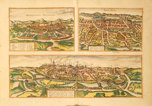 Karte von Montpellier, Tours und Poitiers aus Civitates Orbis Terrarum