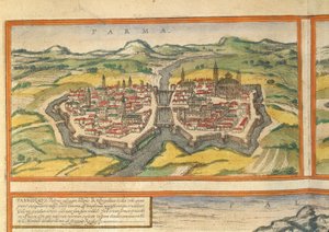 Karte von Parma aus Civitates Orbis Terrarum von Georg Braun and Hogenberg Franz
