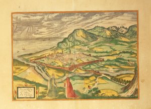 Karte von Pesaro aus Civitates Orbis Terrarum von Georg Braun and Hogenberg Franz