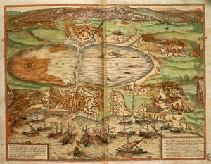 Karte von Tunis, Tunesien (aus Civitates Orbis Terrarum) von Georg Braun and Hogenberg Franz