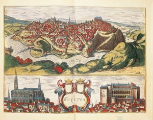 Spanien, Toledo, Stadt Toledo aus Civitates Orbis Terrarum von Georg Braun und Franz Hogenberg, Gravur von Georg Braun and Hogenberg Franz
