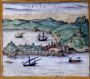 Ceuta, Marokko, aus dem Atlas „Civitates Orbis Terrarum“ von Braun und Hogenberg von Georg Braun and Hogenberg Franz