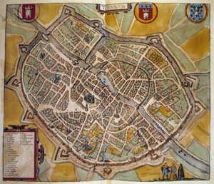 Karte der Stadt Tours in Frankreich. Gravur aus dem Atlas von „Braun und Hogenberg“ 1572 von Georg Braun and Hogenberg Franz