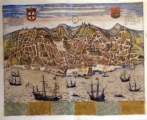 Ansicht von Lissabon Ende des 16. Jahrhunderts. Atlas „Civitates Orbis Terrarum“ von Braun & Hogenberg