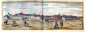 Ansicht der Stadt Leipzig in Deutschland. Gravur aus dem Atlas von „Braun und Hogenberg“ aus dem frühen 17. Jahrhundert von Georg Braun and Hogenberg Franz