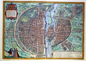 Ansicht der Stadt Paris Ende des 16. Jahrhunderts. Atlas von Braun & Hogenberg, Amsterdam