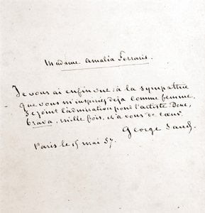 Brief von George Sand (Aurore Dupin, Baronne Dudevant) an Madame Amalia Ferraris, Paris, 19. März