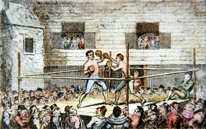 Ein Boxkampf im Fives Court, London, nach einem Druck von 1812 von George (after) Cruikshank