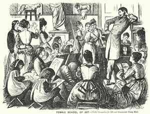 Punch-Karikatur: Weibliche Kunstschule (Nützliche Beschäftigung für müßige und dekorative junge Männer) (Stich) von George (after) Du Maurier