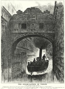 Punch-Karikatur: Die Dampfbarkasse in Venedig (Gravur) von George (after) Du Maurier