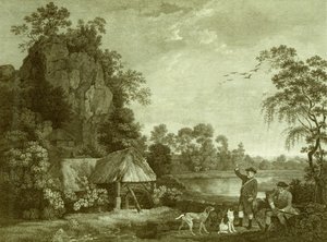 Zwei Herren auf der Jagd, mit Blick auf Creswell Crags, vor Ort aufgenommen, Platte 1 von George (after) Stubbs