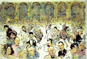 Berühmte Gesichter vor Florians auf der Piazza San Marco, Venedig, ca. 1990