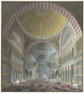Innenraum der Hagia Sophia mit knienden und stehenden Türken von George Antoine Prosper Marilhat