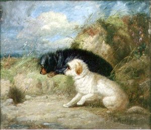 Terrier an einem Kaninchenloch von George Armfield