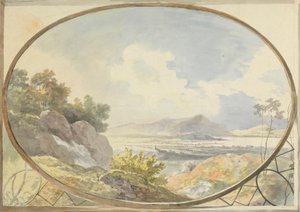 Landschaft in einem Oval (Berglandschaft durch ein ovales Fenster)