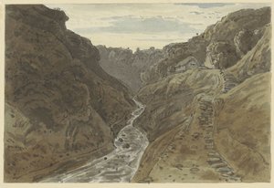 Flusstal und Bergweg führend zu zwei Häusern von George Barret jr. (possibly)