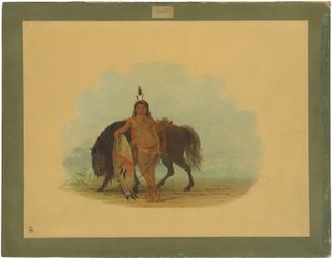 Ein Cheyenne-Krieger ruht sein Pferd aus von George Catlin